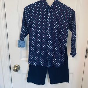 Elie navy dot shirt with old Navy size 12 pants